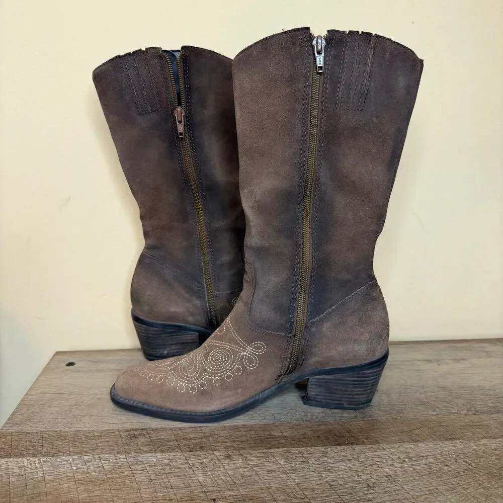 Dr. Scholl's Lasso western boots brown suede embroidered stitching 8.5 shoes - Picture 6 of 8